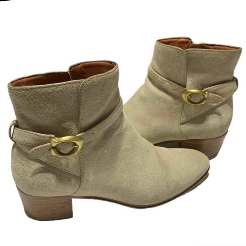 Coach Chrystie Suede Ankle Boots with Gold Buckle - Picture 2 of 16